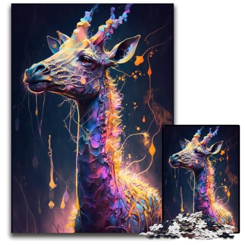 Giraffenmalerei, 1000-teiliges Puzzle aus Karton, Puzzle für Erwachsene, interaktives Familienspiel, Denksportaufgabe, Lernspielzeug, 26x38cm/10,23x14,96 Zoll von JIANGENNF