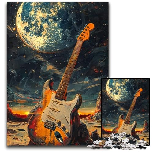 Gitarre auf dem Mond, 1000-teiliges Puzzle, Geschenk, Papp-Puzzle, Denksportaufgabe, Teenager und Heimdekoration, 26x38cm/10,23x14,96 Zoll Gitarre auf dem Mond, 1000-teiliges Puzzle, Geschenk, Papp-Puzzle, Denksportaufgabe, Teenager und Heimdekoration, 26x38cm/10,23x14,96 Zoll von JIANGENNF