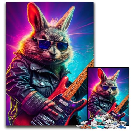 Gitarren-Kaninchen-Puzzle für Erwachsene, 1000-teiliges Holzpuzzle für Erwachsene für Feiertage, Geburtstage und Familienspieleabende, 50x75cm/19,68x29,52 Zoll Gitarren-Kaninchen-Puzzle für Erwachsene, 1000-teiliges Holzpuzzle für Erwachsene für Feiertage, Geburtstage und Familienspieleabende, 50x75cm/19,68x29,52 Zoll von JIANGENNF