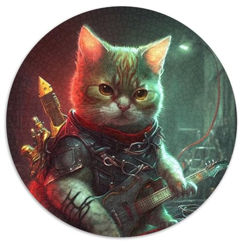 Gitarren-Rock-Katzen-Puzzle 1000 Teile für Erwachsene. Runde Puzzles 1000 Teile für Erwachsene Heimdekoration und Urlaubsspaß (Größe 67,5 x 67,5 cm) von JIANGENNF