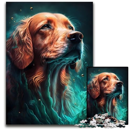 Golden Retriever Hund 1000-teiliges Puzzle für Erwachsene, anspruchsvolles Denkspiel – entspannendes Spielzeug für Teenager, 26x38cm/10,23x14,96 Zoll von JIANGENNF
