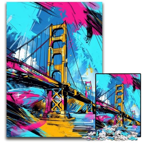 Graffiti-Kunst-Puzzle mit Golden Gate Bridge,1000 Teile für Erwachsene,Unmögliches Puzzle für Erwachsene,Herausforderndes DIY-Denkspiel,perfektes Familienspiel oder dekoratives Geschenk,50x75cm Graffiti-Kunst-Puzzle mit Golden Gate Bridge,1000 Teile für Erwachsene,Unmögliches Puzzle für Erwachsene,Herausforderndes DIY-Denkspiel,perfektes Familienspiel oder dekoratives Geschenk,50x75cm von JIANGENNF