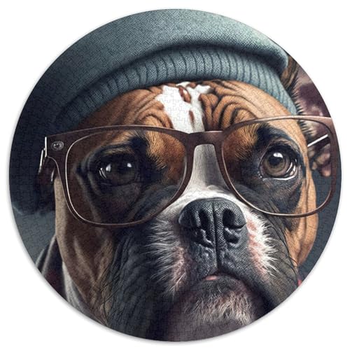 Hipster-Hund in Kleidung, Puzzle für Erwachsene, 1000 Teile, rundes Puzzle mit 1000 Teilen, farbenfrohe Heimdekoration und interaktives Familienspiel, (Größe 67,5 x 67,5 cm) von JIANGENNF