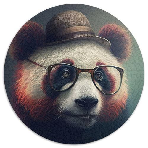 Hipster-Panda in Kleidung, Puzzle 1000 Teile für Erwachsene, 1000-teiliges rundes Puzzle für Erwachsene, Lernspielzeug für Teenager, Heim- und Bürodekoration (Größe 67,5 x 67,5 cm) von JIANGENNF
