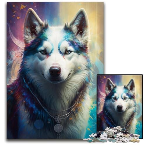 Husky-Hund 1000-teiliges Puzzle, anspruchsvolle Puzzles, interaktives Familienspiel, Gehirn-Herausforderung, Lernspielzeug, 26x38cm/10,23x14,96 Zoll von JIANGENNF