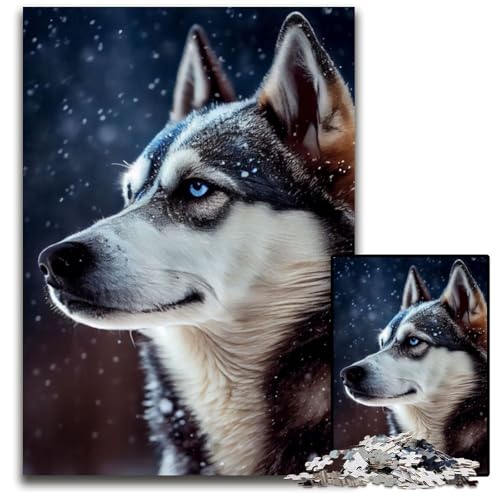 Husky-Hund-Puzzle 1000 Teile für Erwachsene, Puzzle für Erwachsene, interaktives Familienspiel, Denksportaufgabe, Lernspielzeug, 50x75cm/19,68x29,52 Zoll von JIANGENNF