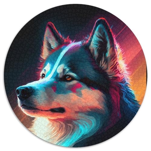 Husky-Hund-Puzzles für Erwachsene, 1000 runde Puzzles für 1000 Teile, pädagogische Aktivität zur Verbesserung der kognitiven Fähigkeiten (Größe 67,5 x 67,5 cm) von JIANGENNF
