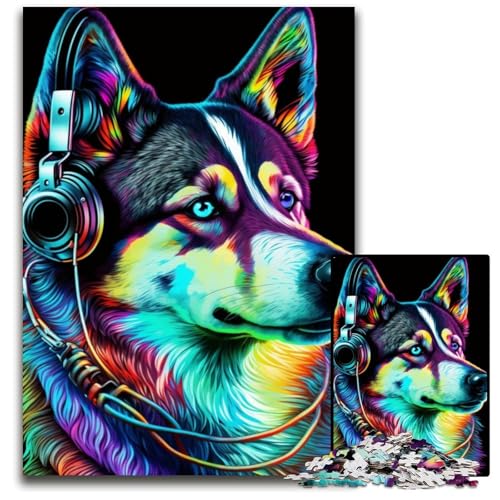 Husky-Kopfhörer-Puzzle, 1000 Teile, Holzpuzzle für Erwachsene, interaktives Familienspiel, Denksportaufgabe, Lernspielzeug, 50x75cm/19,68x29,52 Zoll von JIANGENNF