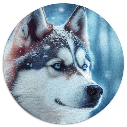 Husky Snowing Puzzle für Erwachsene, 1000-teiliges Puzzle für Erwachsene, pädagogisches Denkspiel, künstlerische Heim- und Bürodekoration, ab 14 Jahren (Größe 67,5 x 67,5 cm) von JIANGENNF