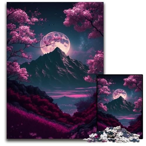 Japanische Landschaft Neon 1000-teiliges Puzzle aus Holz für Erwachsene für Reiseliebhaber und Paare, anspruchsvolles Spielzeug 50x75cm/19,68x29,52 Zoll von JIANGENNF