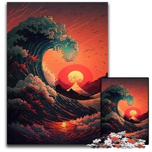 Japanische Wellen Puzzle für Erwachsene, 1000 Teile, Papppuzzle, Weihnachten, Halloween, Ostern, Neujahr, 26x38cm/10,23x14,96 Zoll von JIANGENNF