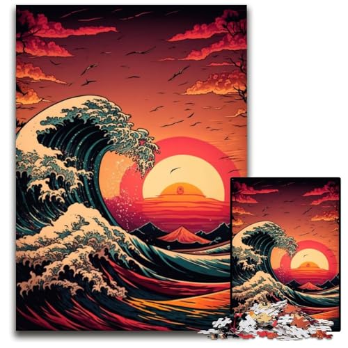 Japanische Wellen-Puzzles 1000 Teile für Erwachsene, Puzzles für Erwachsene, perfekte Heim- oder Bürodekoration, 26x38cm/10,23x14,96 Zoll von JIANGENNF