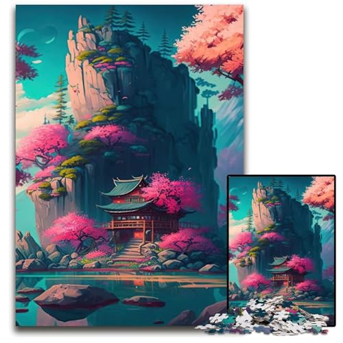Japanischer Tempel, 1000-teiliges Puzzle für Erwachsene, anspruchsvolles Denkspiel – entspannendes Spielzeug für Teenager, 26x38cm/10,23x14,96 Zoll von JIANGENNF