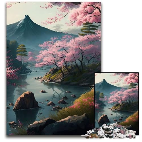 Japanisches Kirschblüten-Puzzle, 1000 Teile, Papppuzzle, Weihnachten, Halloween, Ostern, Neujahr, 26x38cm/10,23x14,96 Zoll von JIANGENNF