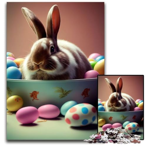 Kaninchen-Osterhasen-Tierpuzzle für Erwachsene, 1000-teiliges Puzzle für Erwachsene, interaktives Familienspiel, Gehirn-Herausforderung, Lernspielzeug, 50x75cm/19,68x29,52 Zoll von JIANGENNF