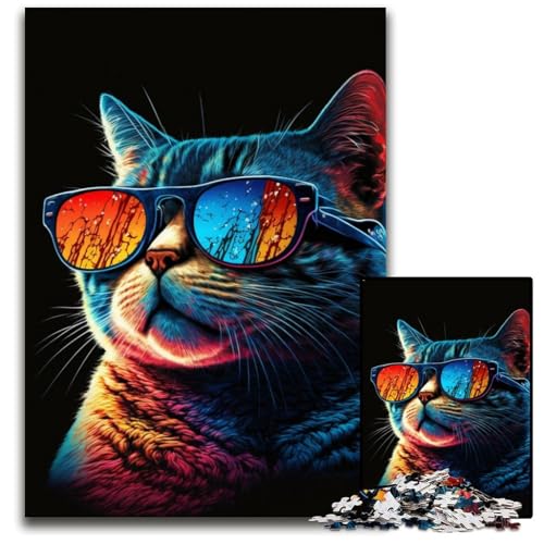 Katze mit Brille, Puzzle für 1000 Teile, unmögliche Puzzles für Erwachsene, Geburtstagsgeschenkidee, anspruchsvolles Denkspiel, 26x38cm/10,23x14,96 Zoll von JIANGENNF
