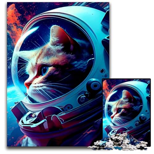 Katzen-Astronaut, 1000-teiliges Puzzle, Holzpuzzle, Denkspiel für Jugendliche und Familieninteraktion, 50x75cm/19,68x29,52 Zoll Katzen-Astronaut, 1000-teiliges Puzzle, Holzpuzzle, Denkspiel für Jugendliche und Familieninteraktion, 50x75cm/19,68x29,52 Zoll von JIANGENNF