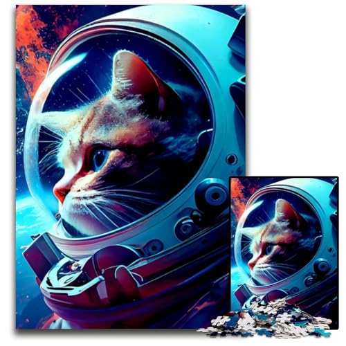 Katzen-Astronauten-Puzzle für Erwachsene, 1000 Teile, anspruchsvolles Denkspiel für Teenager, unterhaltsames interaktives Spiel für die ganze Familie, 26x38cm/10,23x14,96 Zoll von JIANGENNF
