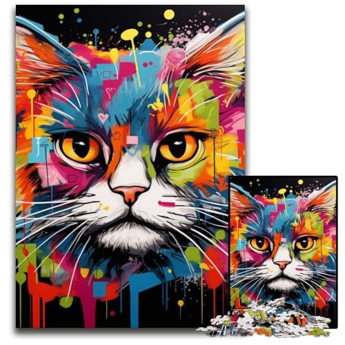 Katzen-Graffiti-Puzzle, 1000 Teile, Holzpuzzle, Weihnachten, Halloween, Ostern, Neujahr, 50x75cm/19,68x29,52 Zoll von JIANGENNF