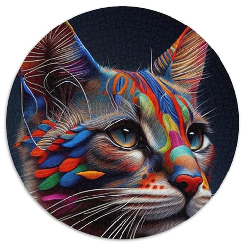Katzen-Pop-Art-Tiergesicht-Puzzle für Erwachsene, 1000 Teile, 1000-teiliges rundes Puzzle für Erwachsene, hochschwieriges Denkspiel für Teenager (Größe 67,5 x 67,5 cm) von JIANGENNF