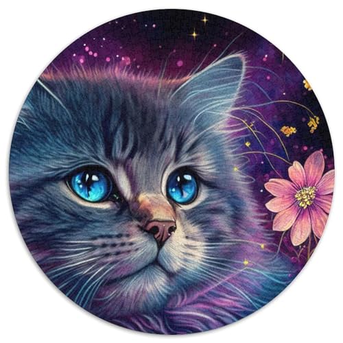 Katzen- und Blumen-Neon-Puzzle für 1000 Teile, rund, 1000 Teile, für Erwachsene, ideal für Familienspaß, Entspannung (Größe 67,5 x 67,5 cm) von JIANGENNF