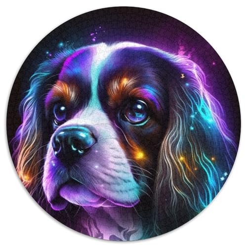 King Charles Spaniel Hund 1000-Teile-Puzzle für Erwachsene, 1000-teiliges rundes Puzzle, Teenager, Paare und Freunde zum Geburtstag, zu Weihnachten (Größe 67,5 x 67,5 cm) von JIANGENNF