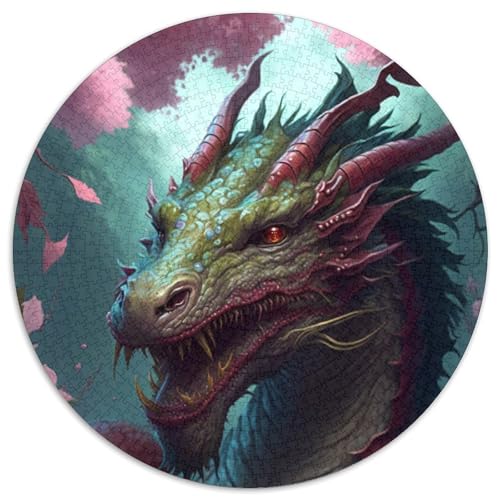 Kirschblütenbaum-Drachen-Puzzle für Erwachsene, 1000-teiliges, rundes Puzzle, interaktives Familienspiel, Denksportaufgabe als Geschenk, Lernspielzeug (Größe 67,5 x 67,5 cm) von JIANGENNF