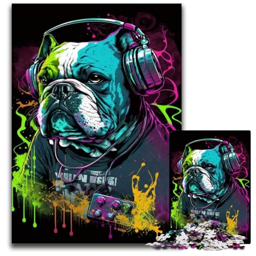 Kopfhörer Bulldog 1000 Teile Puzzle Geschenke Schwierige Puzzles für Erwachsene DIY Dekoration, Gehirn Herausforderung, für Erwachsene, Familie, 26x38cm/10,23x14,96 Zoll Kopfhörer Bulldog 1000 Teile Puzzle Geschenke Schwierige Puzzles für Erwachsene DIY Dekoration, Gehirn Herausforderung, für Erwachsene, Familie, 26x38cm/10,23x14,96 Zoll von JIANGENNF