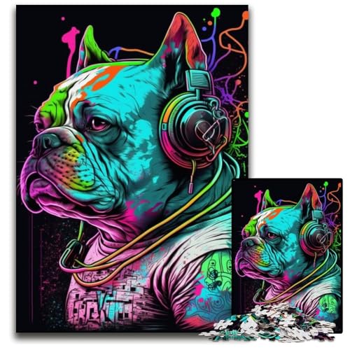 Kopfhörer-Bulldoggen-Puzzle für Erwachsene, 1000-teiliges Papp-Puzzle für Erwachsene für Teenager, Familienspieleabend, hirnfordernde Geschenkidee, 26x38cm/10,23x14,96 Zoll Kopfhörer-Bulldoggen-Puzzle für Erwachsene, 1000-teiliges Papp-Puzzle für Erwachsene für Teenager, Familienspieleabend, hirnfordernde Geschenkidee, 26x38cm/10,23x14,96 Zoll von JIANGENNF