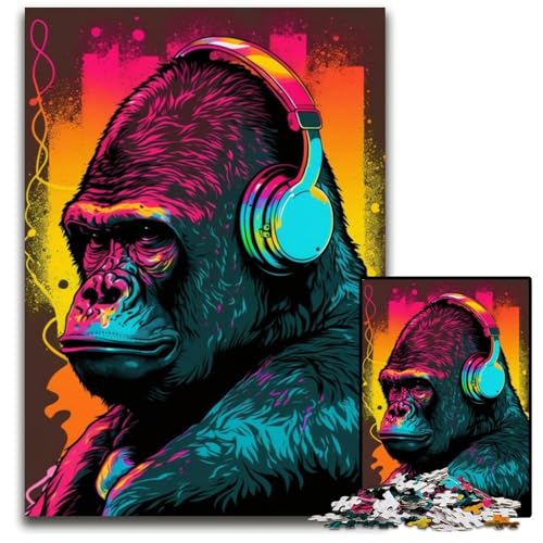 Kopfhörer-Gorilla-Puzzle, 1000 Teile, Unmögliches Puzzle für Erwachsene, Perfekt als Geburtstags-, Weihnachts, 26x38cm/10,23x14,96 Zoll von JIANGENNF