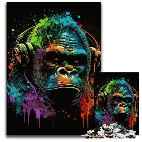Kopfhörer-Schimpansen-Puzzle, 1000 Teile, Unmögliches Puzzle für Erwachsene, Perfekt als Geburtstags-, Weihnachts, 26x38cm/10,23x14,96 Zoll von JIANGENNF