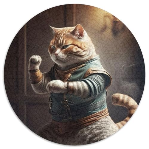 Kung-Fu-Katzen-Puzzle für Erwachsene, 1000-teiliges, rundes Puzzle, interaktives Familienspiel, Denksportaufgabe als Geschenk, Lernspielzeug (Größe 67,5 x 67,5 cm) von JIANGENNF