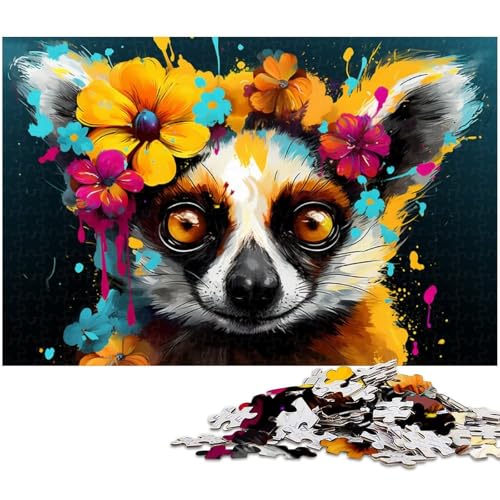 Lemur Flowers 1000-Teile-Puzzle für Erwachsene, Puzzle, ideal für Familienspaß, Entspannung, 50 x 75 cm / 19,68 x 29,52 Zoll von JIANGENNF