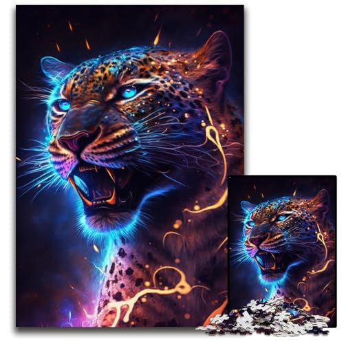 Lightning Leopard 1000-teiliges Puzzle aus Pappe für Erwachsene für Reiseliebhaber und Paare, anspruchsvolles Spielzeug 26x38cm/10,23x14,96 Zoll von JIANGENNF