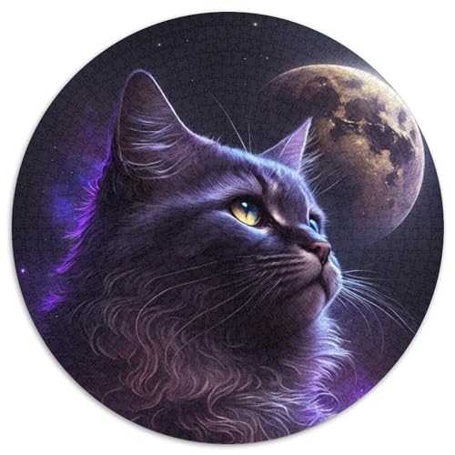 Lila Mondkatze, 1000-teiliges Puzzle-Geschenk, rundes Puzzle, 1000 Teile, anspruchsvolles DIY-Denkspiel, perfektes Familienspiel oder dekoratives Geschenk (Größe 67,5 x 67,5 cm) von JIANGENNF