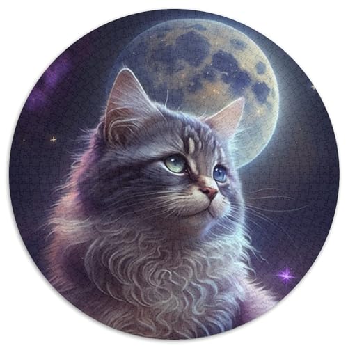 Lila Mondkatze-Puzzle für Erwachsene,1000 Teile,1000-teiliges rundes Puzzle für Erwachsene zum Entspannen und Herausfordern,farbenfrohe Kunst zur Heimdekoration, Freunde Lila Mondkatze-Puzzle für Erwachsene,1000 Teile,1000-teiliges rundes Puzzle für Erwachsene zum Entspannen und Herausfordern,farbenfrohe Kunst zur Heimdekoration, Freunde von JIANGENNF