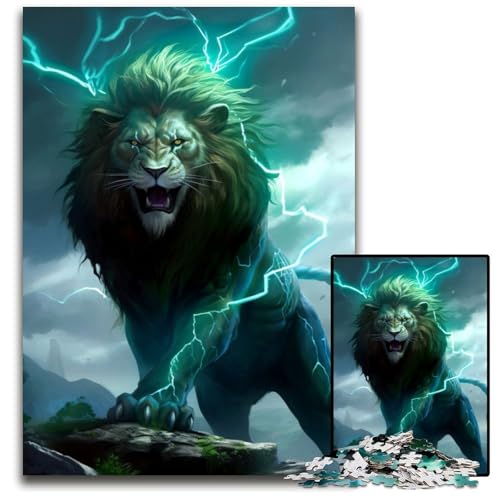 Löwe im Donner-Puzzle für Erwachsene, 1000 Teile, anspruchsvolles Denkspiel für Teenager, unterhaltsames interaktives Spiel für die ganze Familie, 50x75cm/19,68x29,52 Zoll von JIANGENNF