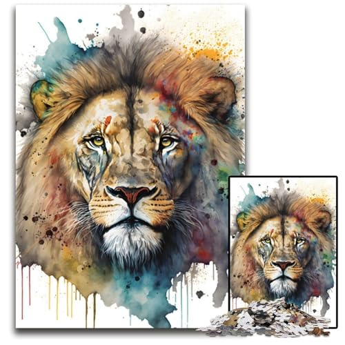 Löwe in Aquarellkunst-Puzzles für Erwachsene, 1000 Teile, anspruchsvolles Denkspiel für Teenager, unterhaltsames interaktives Spiel für die ganze Familie, 50x75cm/19,68x29,52 Zoll von JIANGENNF