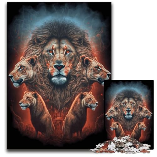 Löwen-Illustrationen Puzzle 1000 Teile Holzpuzzles Weihnachten, Halloween, Ostern, Neujahr 50x75cm/19,68x29,52 Zoll von JIANGENNF