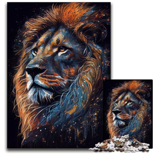 Löwen-Tuschemalerei, 1000-teiliges Puzzle für Erwachsene, Holzpuzzle für Erwachsene, interaktives Familienspiel, Denksportaufgabe, Lernspielzeug, 50x75cm/19,68x29,52 Zoll von JIANGENNF