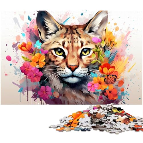 Luchsblumen-Puzzle, 1000 Teile, Holzpuzzle für Erwachsene, Heimdekoration und Urlaubsspaß, 50 x 75 cm / 19,68 x 29,52 Zoll Luchsblumen-Puzzle, 1000 Teile, Holzpuzzle für Erwachsene, Heimdekoration und Urlaubsspaß, 50 x 75 cm / 19,68 x 29,52 Zoll von JIANGENNF