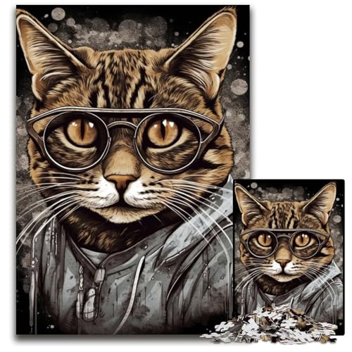 Malen, Mode, Katzen-Stil, Puzzles für Erwachsene, 1000 Teile, Puzzles für Erwachsene, für Teenager und Familienspaß – DIY-Denkspiel, Geschenk, 50x75cm/19,68x29,52 Zoll von JIANGENNF