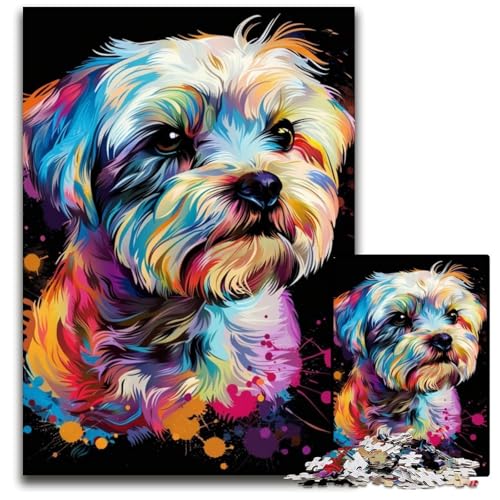 Malteser-Hundekunst, 1000-teiliges Puzzle, Holzpuzzle für Erwachsene, interaktives Familienspiel, Denksportaufgabe, Lernspielzeug, 50x75cm/19,68x29,52 Zoll von JIANGENNF
