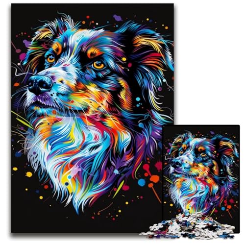 Miniatur-Amerikanischer Schäferhund, 1000-teiliges Puzzle, Holzpuzzle für Erwachsene, interaktives Familienspiel, Denksportaufgabe, Lernspielzeug, 50x75cm/19,68x29,52 Zoll von JIANGENNF
