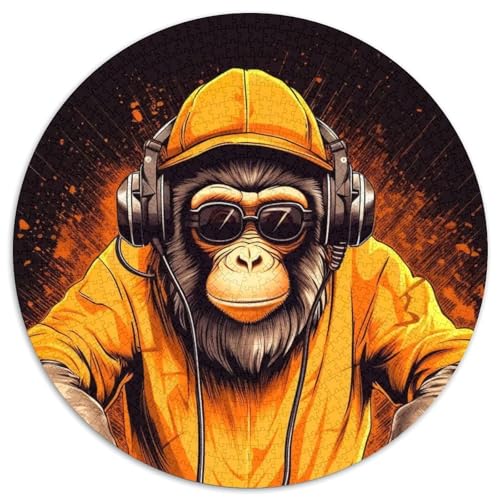Monkey Dj Music Puzzle für Erwachsene, 1000 Teile, 1000-teiliges rundes Puzzle für Erwachsene, hochschwieriges Denkspiel für Teenager (Größe 67,5 x 67,5 cm) von JIANGENNF