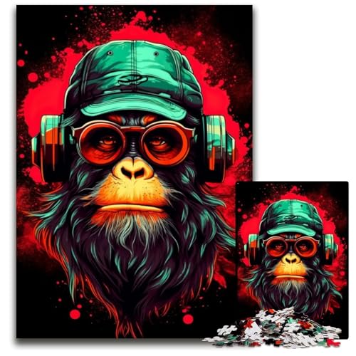 Monkey Dj Musik-Puzzles für 1000 Teile aus Holz, Denksportaufgabe und Heimdekoration, 50x75cm/19,68x29,52 Zoll Monkey Dj Musik-Puzzles für 1000 Teile aus Holz, Denksportaufgabe und Heimdekoration, 50x75cm/19,68x29,52 Zoll von JIANGENNF