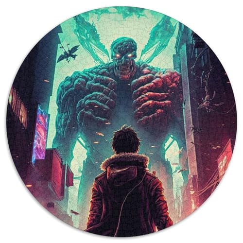 Monster Invasion Puzzle für Erwachsene, 1000 Teile, 1000-teiliges rundes Puzzle für Erwachsene, hochschwieriges Denkspiel für Teenager (Größe 67,5 x 67,5 cm) von JIANGENNF