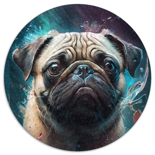 Mops-Malpuzzle für 1000 Teile, rund, 1000 Teile, für Erwachsene, ideal für Familienspaß, Entspannung (Größe 67,5 x 67,5 cm) von JIANGENNF