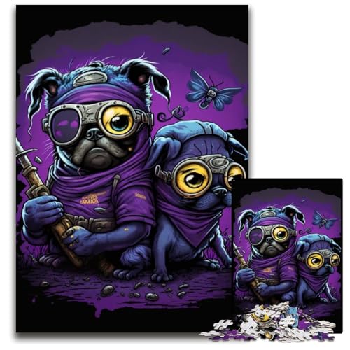 Mops-Puzzle für Erwachsene, 1000 Teile, Papppuzzle, Weihnachten, Halloween, Ostern, Neujahr, 26x38cm/10,23x14,96 Zoll von JIANGENNF