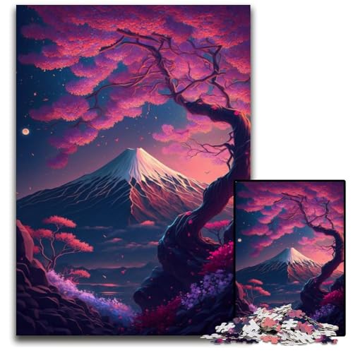 Mt. Fuji Kirschblütenbäume 1000-teiliges Puzzle aus Holz für Erwachsene für Reiseliebhaber und Paare, anspruchsvolles Spielzeug 50x75cm/19,68x29,52 Zoll von JIANGENNF